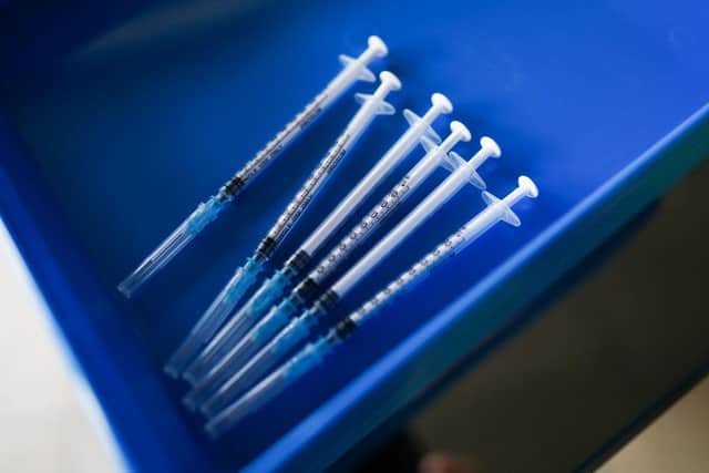 Syringes of the Pfizer-BioNTech vaccine wait to be administered at a new ‘Pop Up’ vaccination service Newcastle. Picture: Ian Forsyth/Getty Images.