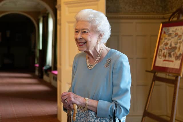 Her Majesty The Queen, pictured celebrates the start of the Platinum Jubilee during a reception in the Ballroom of Sandringham House. Picture: Joe Giddens/Getty Images.