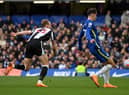 Kai Havertz gets ahead of Dan Burn to score for Chelsea.