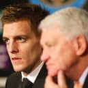 Newcastle manager Bobby Robson and new signing Jonathan Woodgate address the assembled media during a press conference at St James Park on January 31, 2003 in Newcastle, England. (Photo by Laurence Griffiths/Getty Images)