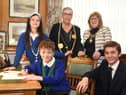Westoe Crown Primary School pupils Sonny (aged 8) and Laila (aged 9) undertake ‘official’ signings overseen by the Mayor and Mayoress of South Tyneside and Lead Member for Children, Young People and Families, Councillor Adam Ellison.