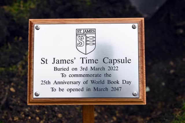Pupils at St James in Hebburn have buried their time capsule beneath this plaque.