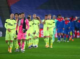 Jonjo Shelvey and Karl Darlow of Newcastle United lead their team out at Selhurst Park.