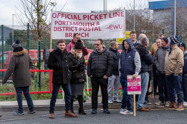 Royal Mail workers protesting outside Royal Mail Portsmouth Delivery Office, Hilsea, for pay, jobs and conditions on November 30. Picture: Habibur Rahman