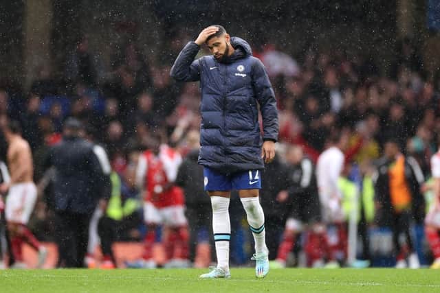 Ruben Loftus-Cheek of Chelsea looks dejected following their side's defeat in the Premier League match between Chelsea FC and Arsenal FC at Stamford Bridge on November 06, 2022 in London, England. (Photo by Ryan Pierse/Getty Images)