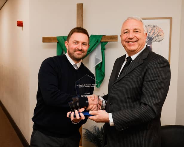 St Mary & St Thomas Aquinas Catholic Primary School Headteacher James Craig and Nick Hurn OBE, CEO of BWCET