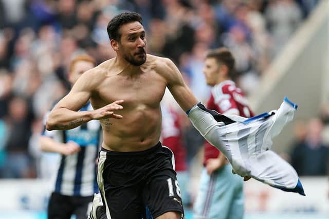 Jonas Gutierrez celebrates scoring against Newcastle United.
