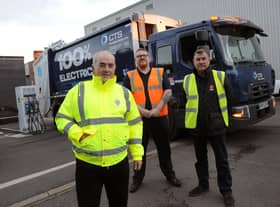 South Tyneside Council Cllr Ernest Gibson with an Electric Refuse Truck.