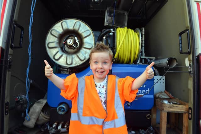 Robbie Plewa is fascinated by water and was delighted when Northumbrian Water paid him a surprise visit.