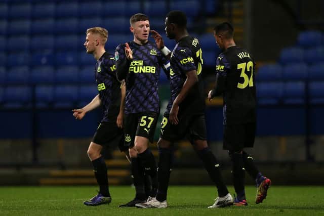 Elliot Anderson celebrates a goal for Newcastle United's Under-21 side.