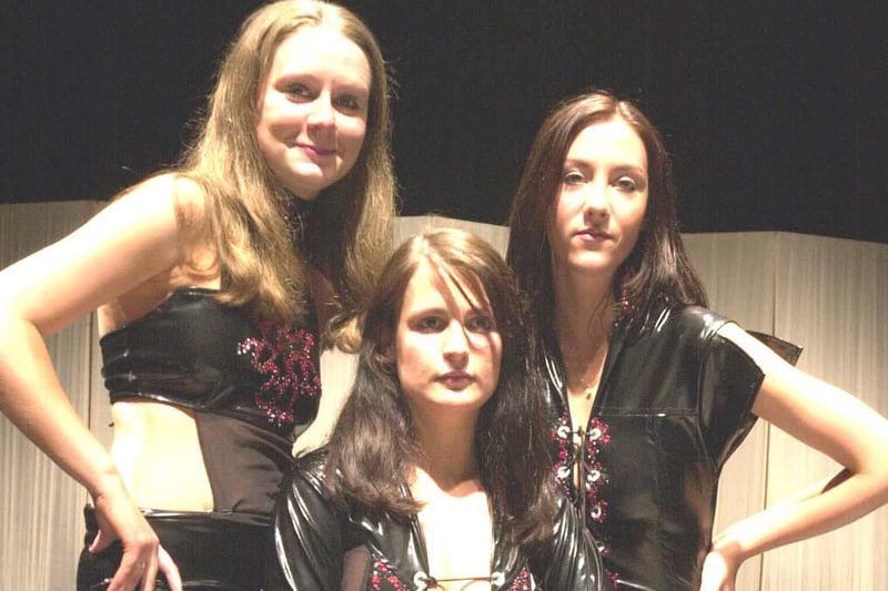 Chesterfield College of Art  end of year fashion  show.. picture shows 'Passion Gear' modelled by Laura Walker, Marie Protheroe and Louise Szepeta pictured in 2001