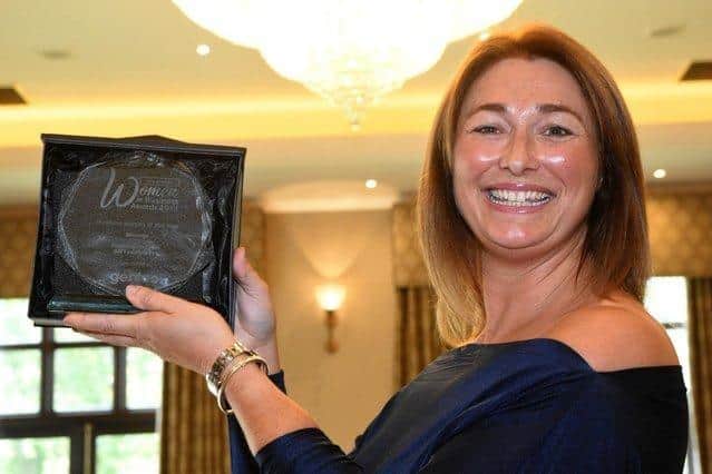 Fiona Simpson from Artventurers proudly holds her trophy after being announced as the Business Woman of the Year at the 2019 Wearside Women In Business Awards.