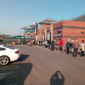 The queue at Morrisons in Seaburn, with shoppers obeying the rules of social distancing