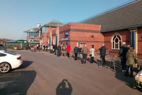The queue at Morrisons in Seaburn, with shoppers obeying the rules of social distancing