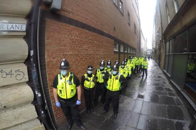 Police officers attend protests in Newcastle city centre. Photo credit: North News and Pictures