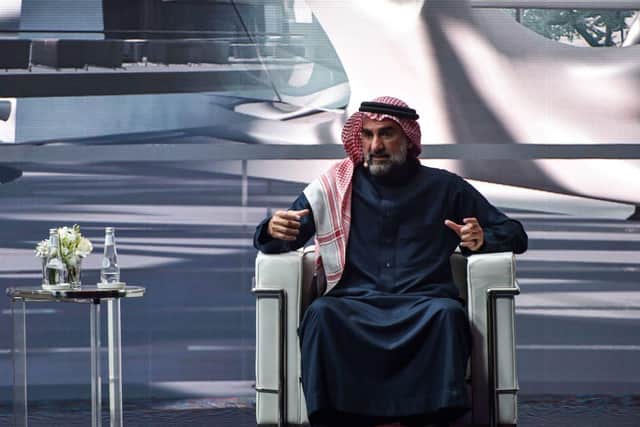 Chairman of the Future Investment Initiative (FII) Yasir al-Rumayyan speaks during the fourth edition of the FII conference at the capital Riyadh's Ritz-Carlton hotel on January 27, 2021. - Saudi Arabia opened a two-day Davos-style investment forum, with dozens of global policy makers and business tycoons lined up to speak at the largely virtual event amid the coronavirus pandemic. Only 200 of around 8,000 registered delegates attended in-person, while around 100 speakers are set to participate virtually with 50 present physically. Previous summits drew thousands of Wall Street titans and global policymakers.