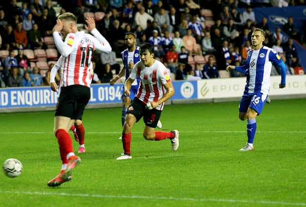 Luke O'Nien playing for Sunderland against Wigan.