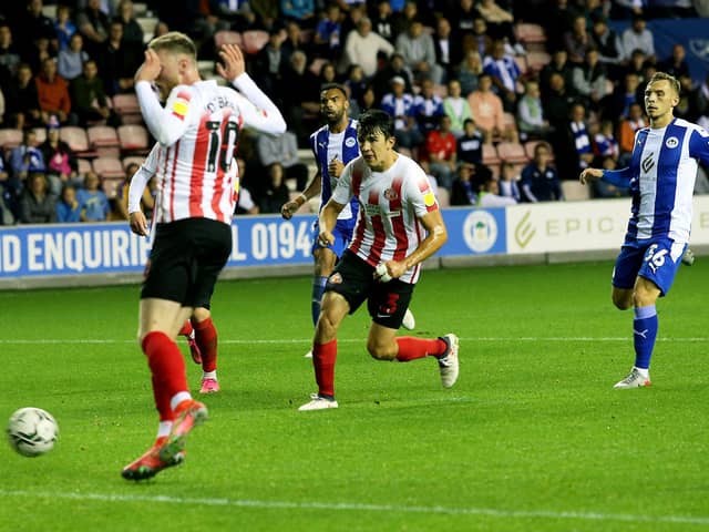 Luke O'Nien playing for Sunderland against Wigan.