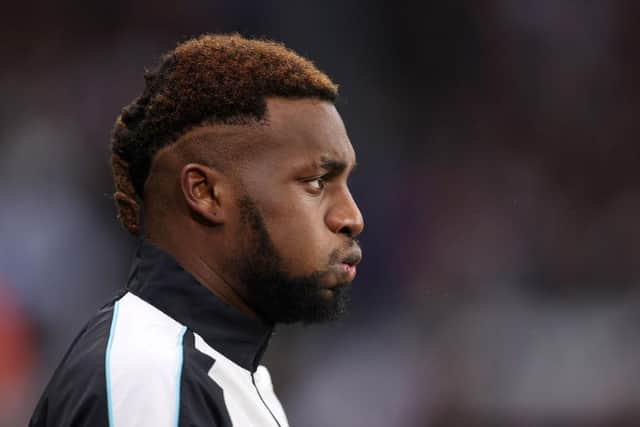 Allan Saint-Maximin of Newcastle United takes to the field prior to the Premier League match between Newcastle United and West Ham United at St. James Park on February 04, 2023 in Newcastle upon Tyne, England. (Photo by George Wood/Getty Images)