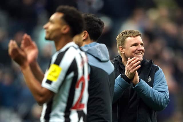 Newcastle United head coach Eddie Howe applauds fans at St James's Park earlier this month.