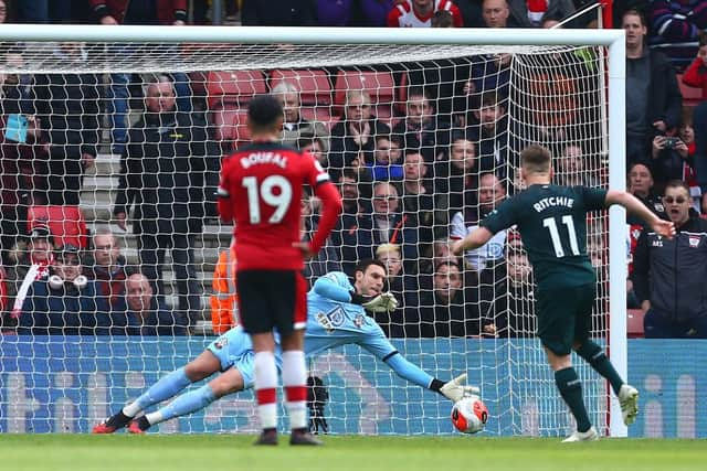 Alex McCarthy saves Matt Ritchie's penalty.