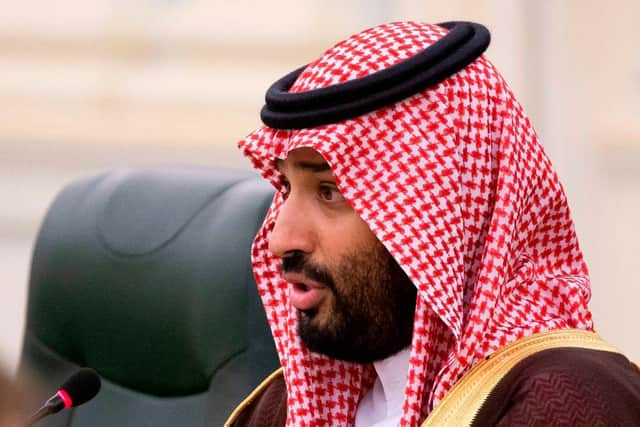 Saudi Arabia's Crown Prince Mohammed bin Salman speaks to Russian President during the talks in Riyadh, Saudi Arabia, on October 14, 2019. (Photo by Alexander Zemlianichenko / POOL / AFP) (Photo by ALEXANDER ZEMLIANICHENKO/POOL/AFP via Getty Images)