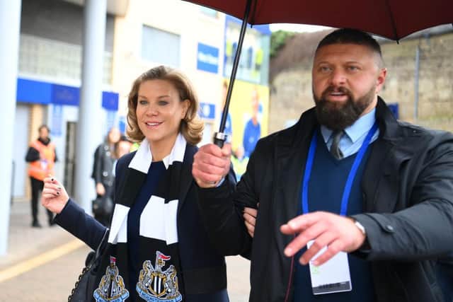 Newcastle United co-owner Amanda Staveley arrives at Stamford Bridge.