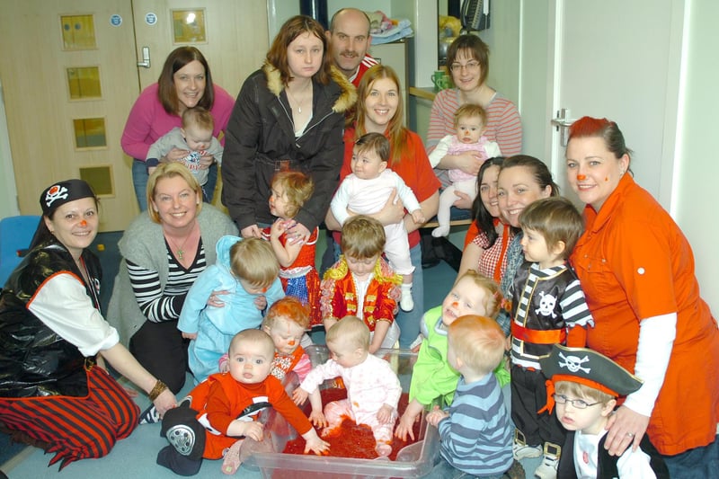 Nine-month-old Hollie Cooling is enjoying a bath of jelly in this Kingsley playgroup photo in Hartlepool. But were you pictured at this Red Nose Day fundraiser 12 years ago?