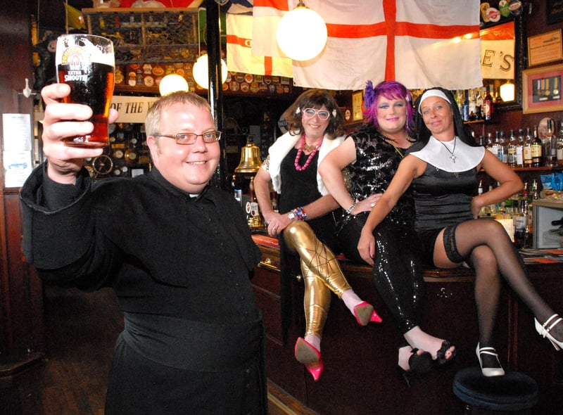 It's 12 years since Dave Woods, Martin Wray , Lee Wray and Lerry Lee donned fancy dress for a charity night at the pub.