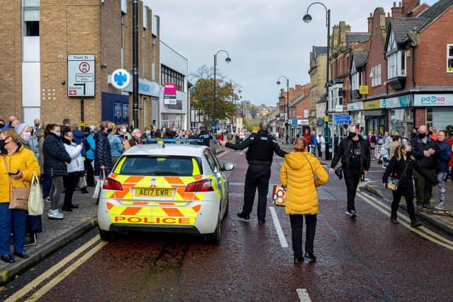 Crowds gathered in Chester-le-Street to watch the filming earlier today. Pictures by North News