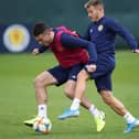 EDINBURGH, SCOTLAND - OCTOBER 07: John McGinn and Ryan Fraser are seen during a training session at Oriam on October 07, 2019 in Edinburgh, Scotland. (Photo by Ian MacNicol/Getty Images)