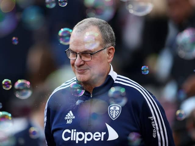Marcelo Bielsa, Manager of Leeds United walks out prior to the Premier League match between West Ham United and Leeds United at London Stadium on January 16, 2022 in London, England. (Photo by Alex Pantling/Getty Images)