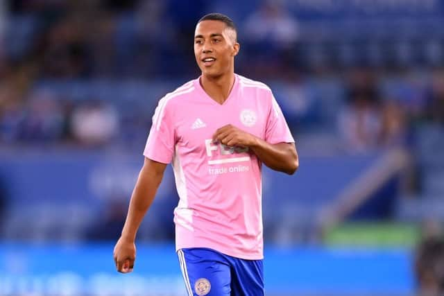 Youri Tielemans of Leicester City warms up prior to the Premier League match between Leicester City and Manchester United at The King Power Stadium on September 01, 2022 in Leicester, England. (Photo by Michael Regan/Getty Images)