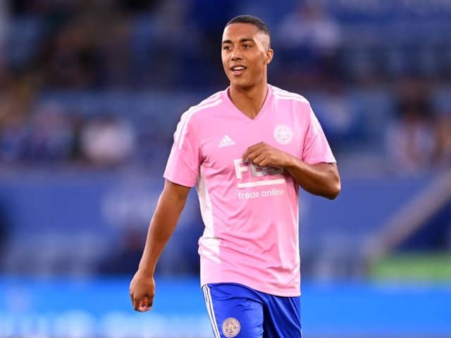 Youri Tielemans of Leicester City warms up prior to the Premier League match between Leicester City and Manchester United at The King Power Stadium on September 01, 2022 in Leicester, England. (Photo by Michael Regan/Getty Images)