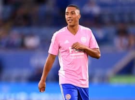 Youri Tielemans of Leicester City warms up prior to the Premier League match between Leicester City and Manchester United at The King Power Stadium on September 01, 2022 in Leicester, England. (Photo by Michael Regan/Getty Images)