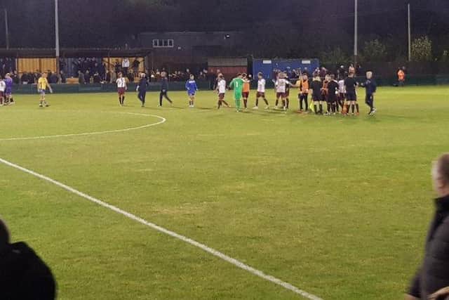 A photo following the game between Warrington Town FC and away side South Shields FC following their game. Image used with permission of South Shields FC.