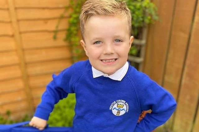 Back to school in South Tyneside. Tommy, age 4, ready to start his adventure in Reception class.