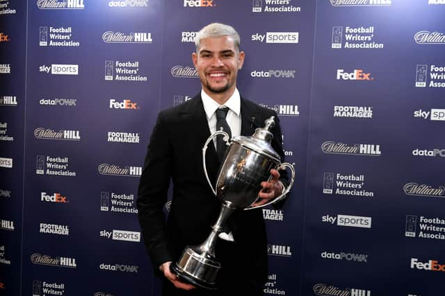 Bruno Guimaraes with the North East Football Writers' Association's Player of the Year trophy at Ramside Hall, Durham. (Pic: Sir Bobby Robson Foundation)