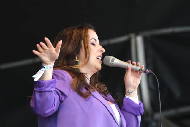 Support from singer Beth Macari onstage at Bents Park.