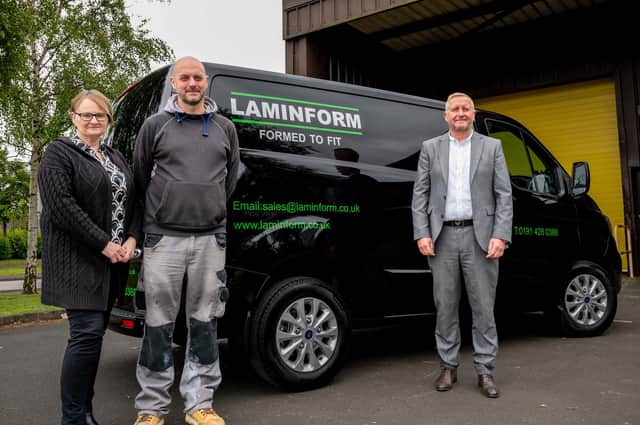 Laminform director Rob Sanderson with new starters Karen McMahon and Stephen Ross.