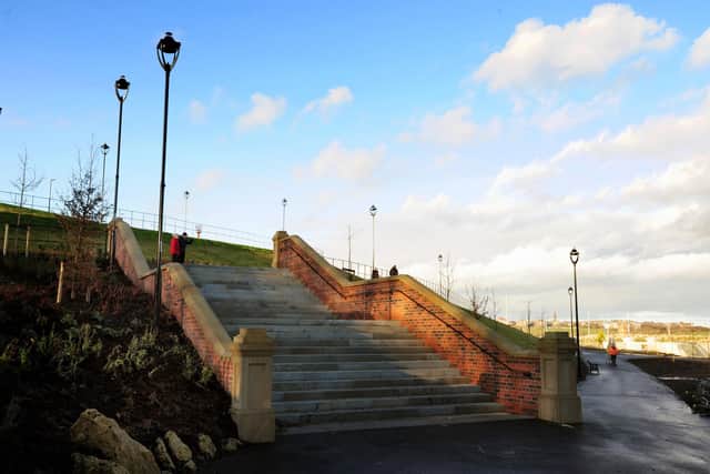 The Grand Staircase and elevated walkway in North Marine Park, South Shields, is complete, with just the decorations to now add.