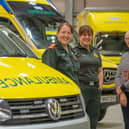NEAS paramedic Rachael Hewitt and clinical care assistant Emma Newton with Paul and Alyson Durham.