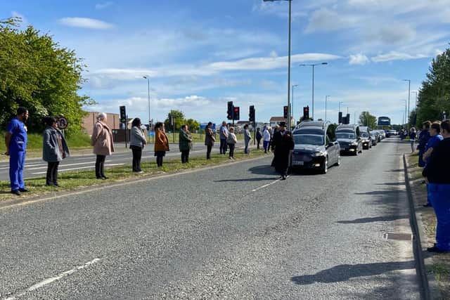 Mourners lined the streets for Keith, Lillian and Maurice Dunnington while medics paid their respects at the back of South Tyneside District Hospital to give the family a fitting send-off.