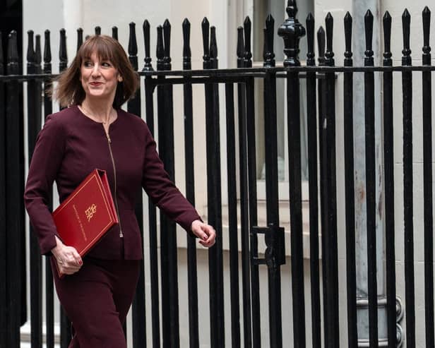 Britain's Chancellor of the Exchequer, Rachel Reeves, leaves 11, Downing Street to deliver her Spring Statement to Parliament on March 26, 2025.