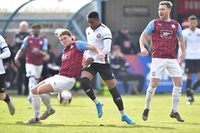 Wouter Verstraatenin action in the last game v FC United of Manchester.