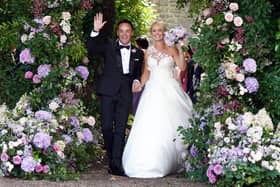 Anthony McPartlin and Anne-Marie Corbett leaving St Michael's church, Heckfield in Hampshire, after their wedding ceremony.