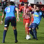 Seaham Red Star (red/white) v Hebburn Town  (blue) at Seaham Town Park.