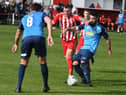 Seaham Red Star (red/white) v Hebburn Town  (blue) at Seaham Town Park.