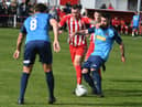 Seaham Red Star (red/white) v Hebburn Town  (blue) at Seaham Town Park.