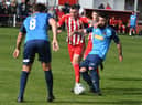 Seaham Red Star (red/white) v Hebburn Town  (blue) at Seaham Town Park.